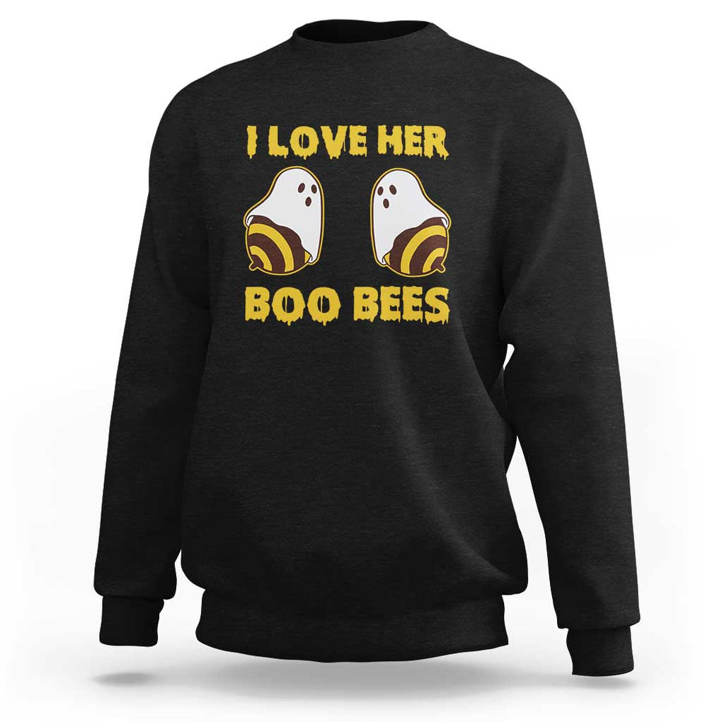 Halloween Couple Matching Sweatshirt I Love Her Boo Bees TS09 Black Print Your Wear