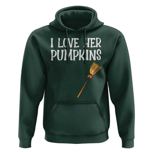Halloween Couple Matching Hoodie I Love Her Pumpkins TS09 Dark Forest Green Print Your Wear