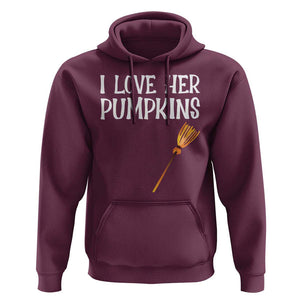 Halloween Couple Matching Hoodie I Love Her Pumpkins TS09 Maroon Print Your Wear