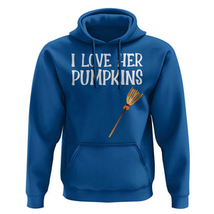 Halloween Couple Matching Hoodie I Love Her Pumpkins TS09 Royal Blue Print Your Wear