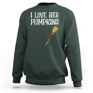 Halloween Couple Matching Sweatshirt I Love Her Pumpkins TS09 Dark Forest Green Print Your Wear