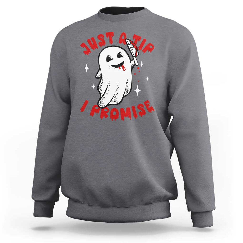 Funny Halloween Sweatshirt Cute Ghost Just The Tip I Promise TS09 Charcoal Print Your Wear