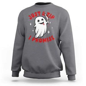 Funny Halloween Sweatshirt Cute Ghost Just The Tip I Promise TS09 Charcoal Print Your Wear