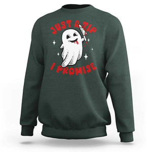 Funny Halloween Sweatshirt Cute Ghost Just The Tip I Promise TS09 Dark Forest Green Print Your Wear