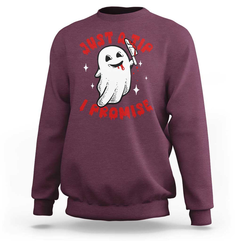 Funny Halloween Sweatshirt Cute Ghost Just The Tip I Promise TS09 Maroon Print Your Wear