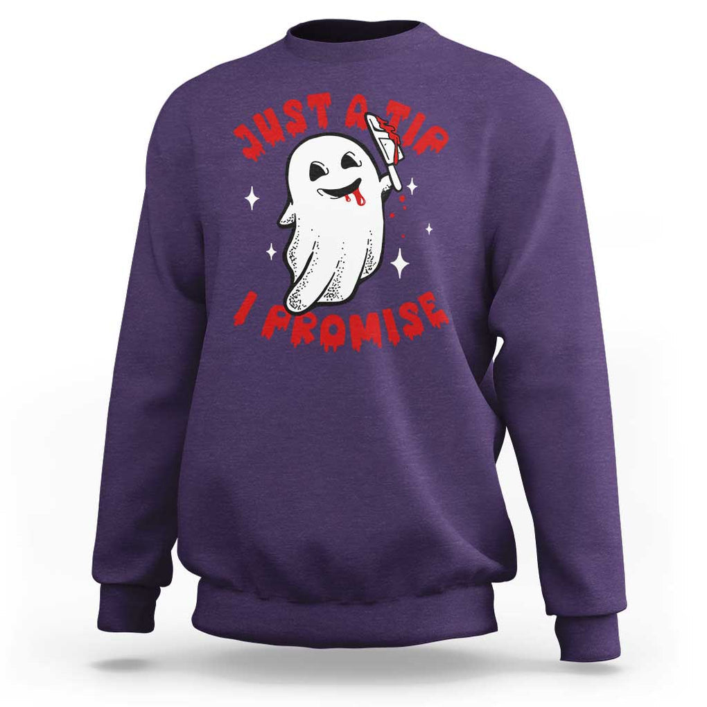 Funny Halloween Sweatshirt Cute Ghost Just The Tip I Promise TS09 Purple Print Your Wear