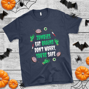 Funny Halloween T Shirt Zombies Eat Brains So You're Safe TS09 Navy Print Your Wear