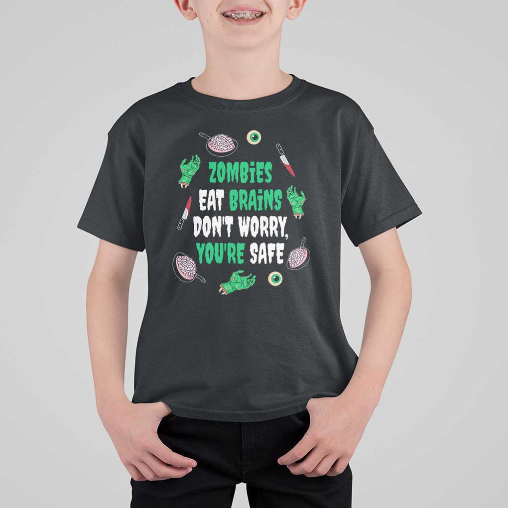 Funny Halloween T Shirt For Kid Zombies Eat Brains So You're Safe TS09 Black Print Your Wear