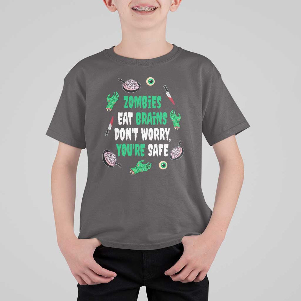 Funny Halloween T Shirt For Kid Zombies Eat Brains So You're Safe TS09 Dark Chocolate Print Your Wear