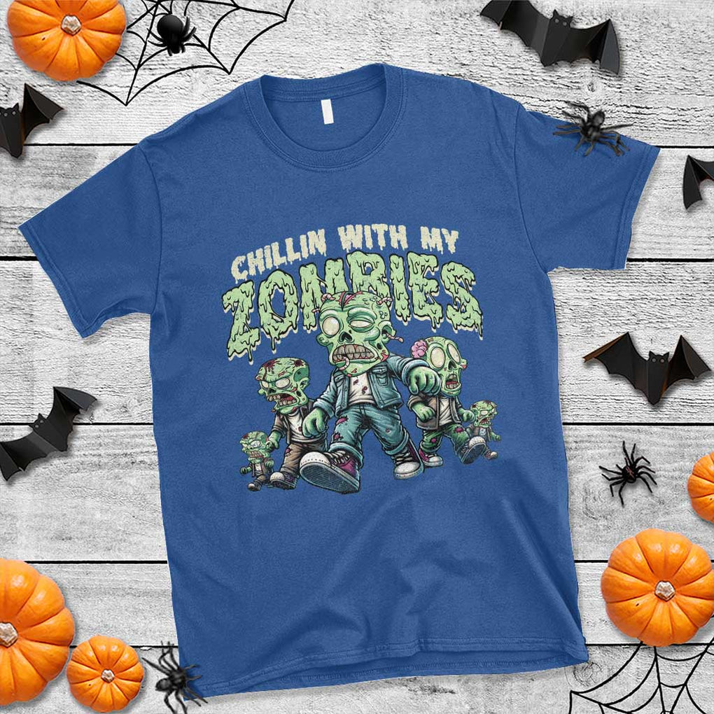 Funny Halloween T Shirt Chillin With My Zombies TS09 Royal Blue Print Your Wear