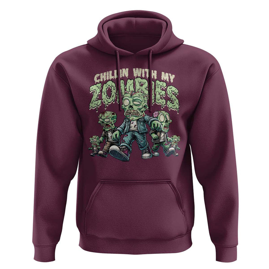 Funny Halloween Hoodie Chillin With My Zombies TS09 Maroon Print Your Wear