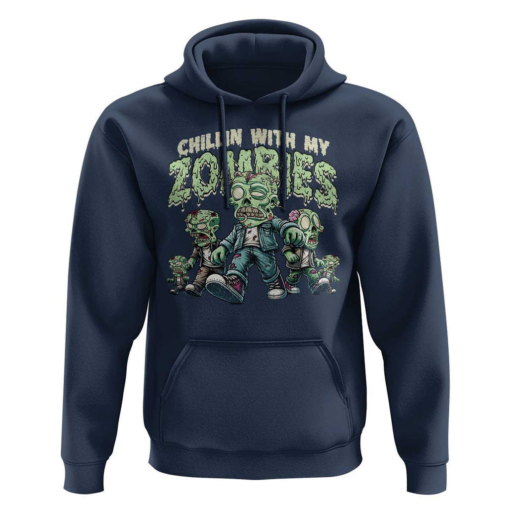 Funny Halloween Hoodie Chillin With My Zombies TS09 Navy Print Your Wear