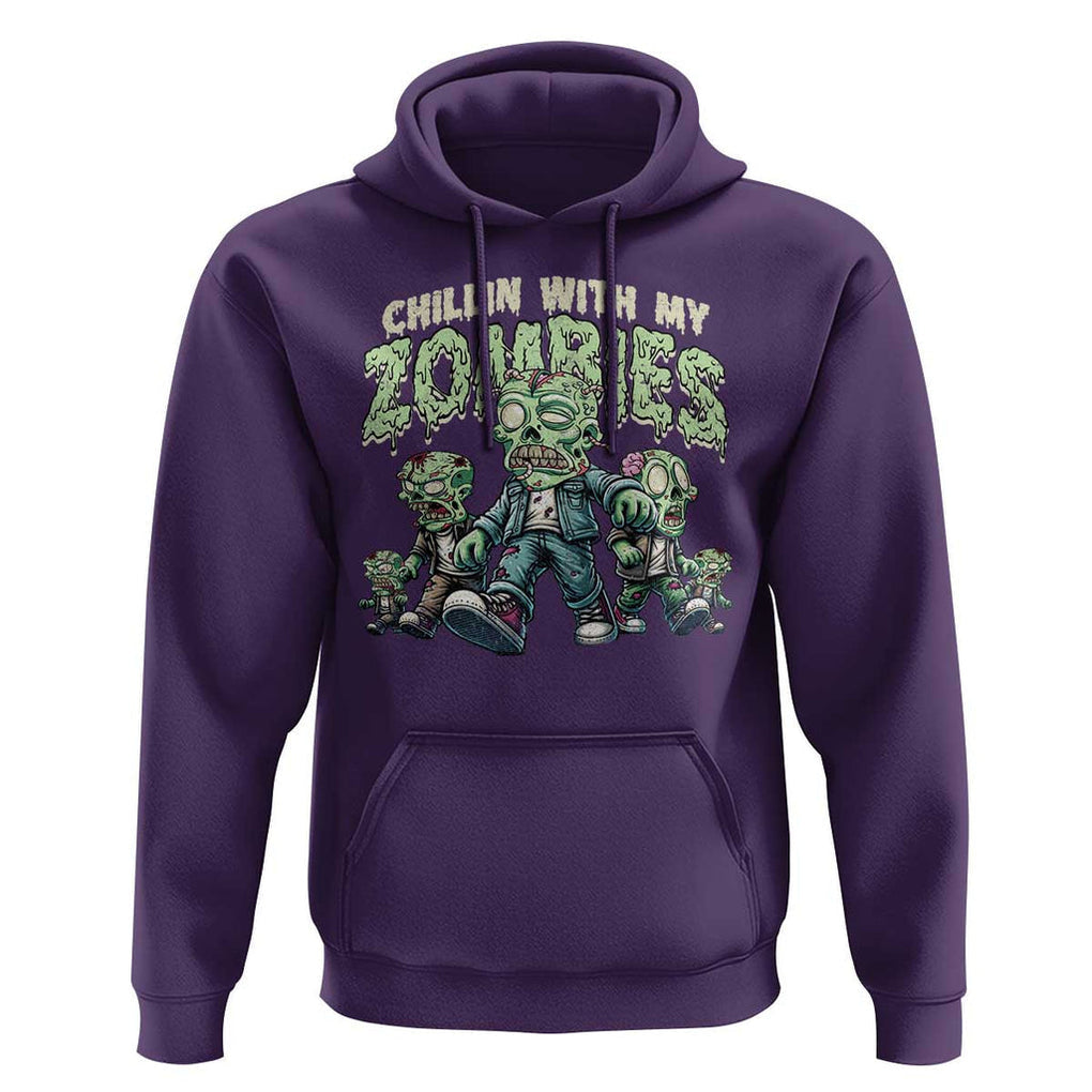 Funny Halloween Hoodie Chillin With My Zombies TS09 Purple Print Your Wear