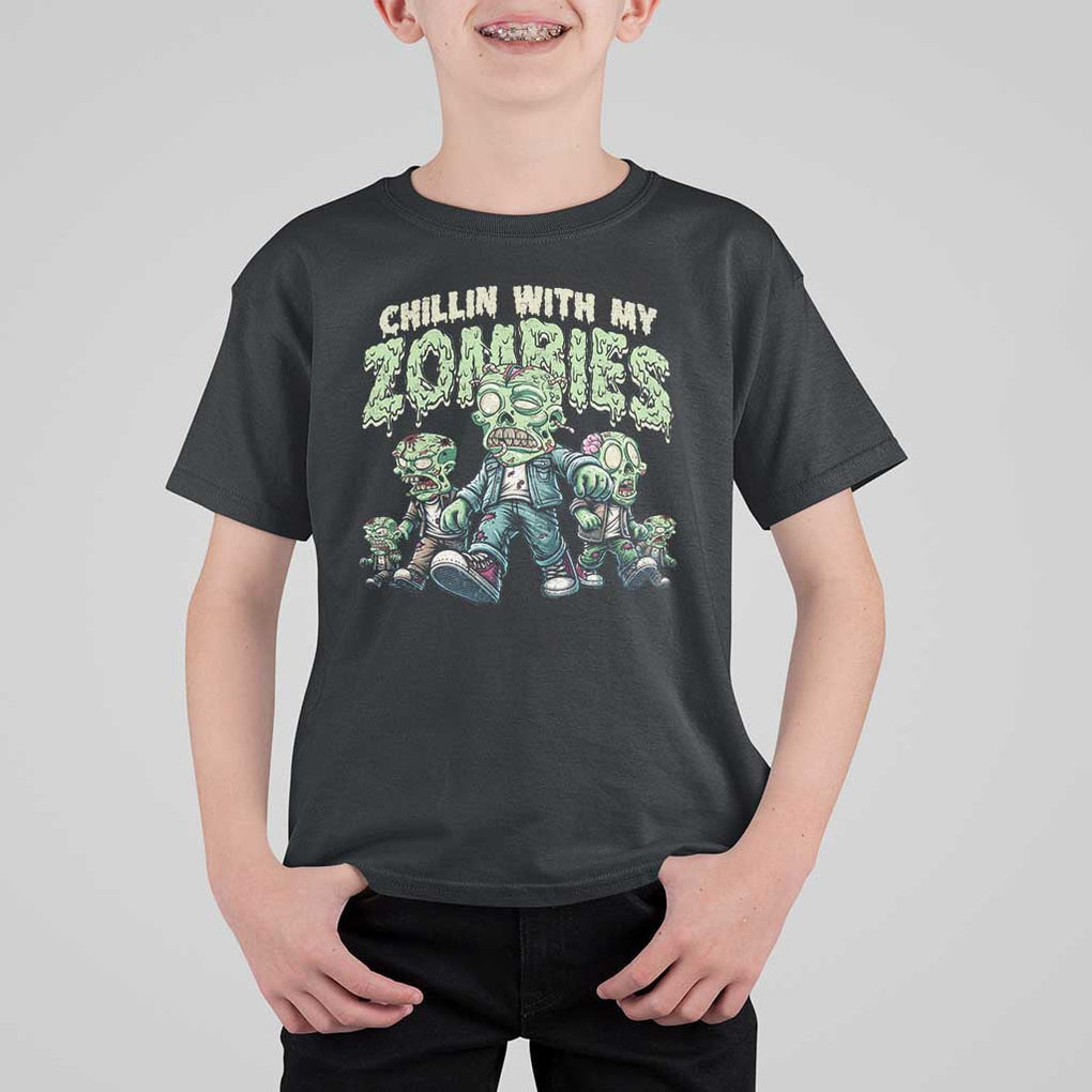 Funny Halloween T Shirt For Kid Chillin With My Zombies TS09 Black Print Your Wear