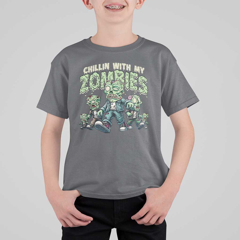 Funny Halloween T Shirt For Kid Chillin With My Zombies TS09 Charcoal Print Your Wear