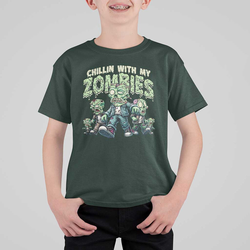 Funny Halloween T Shirt For Kid Chillin With My Zombies TS09 Dark Forest Green Print Your Wear