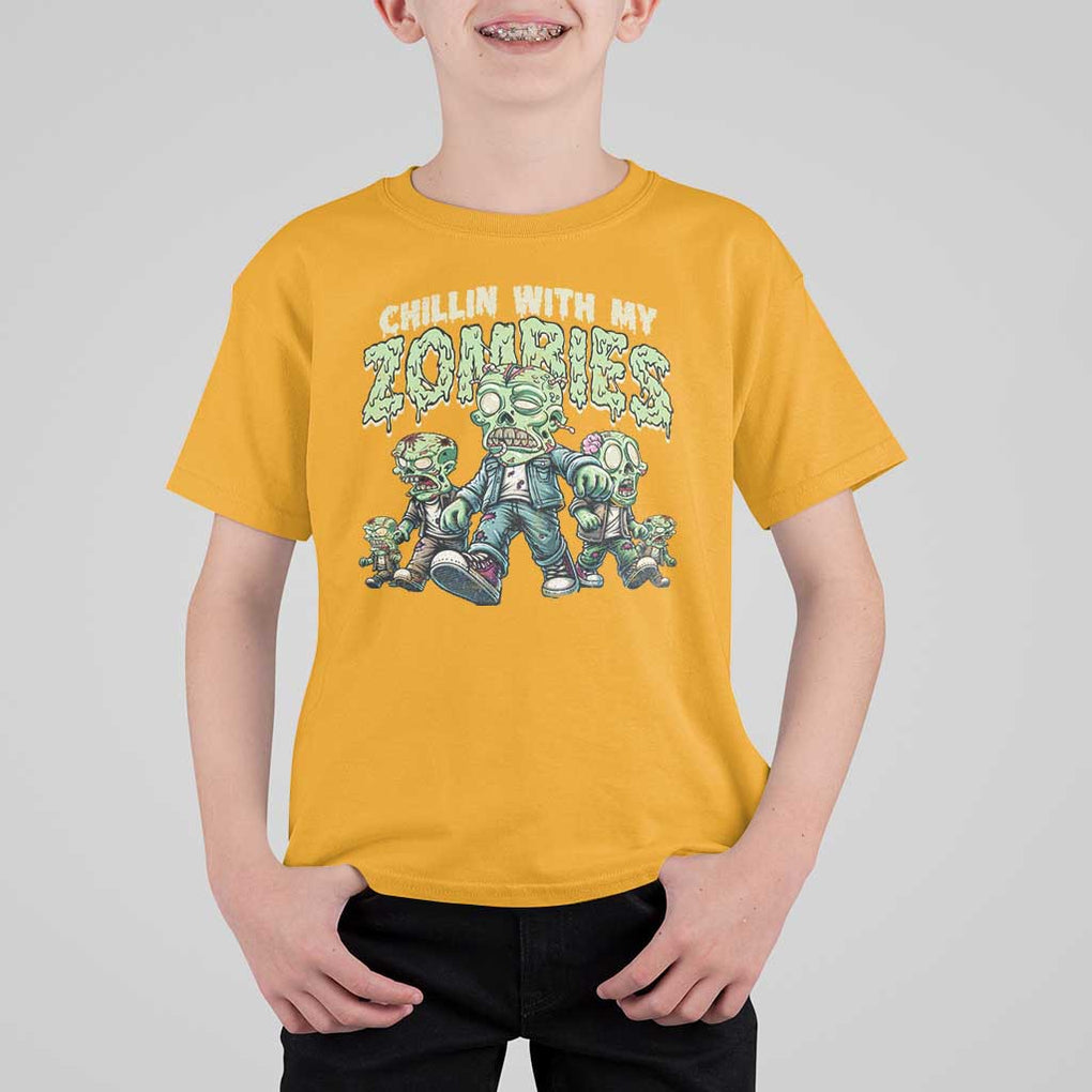 Funny Halloween T Shirt For Kid Chillin With My Zombies TS09 Gold Print Your Wear