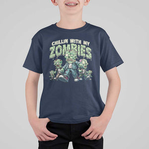 Funny Halloween T Shirt For Kid Chillin With My Zombies TS09 Navy Print Your Wear
