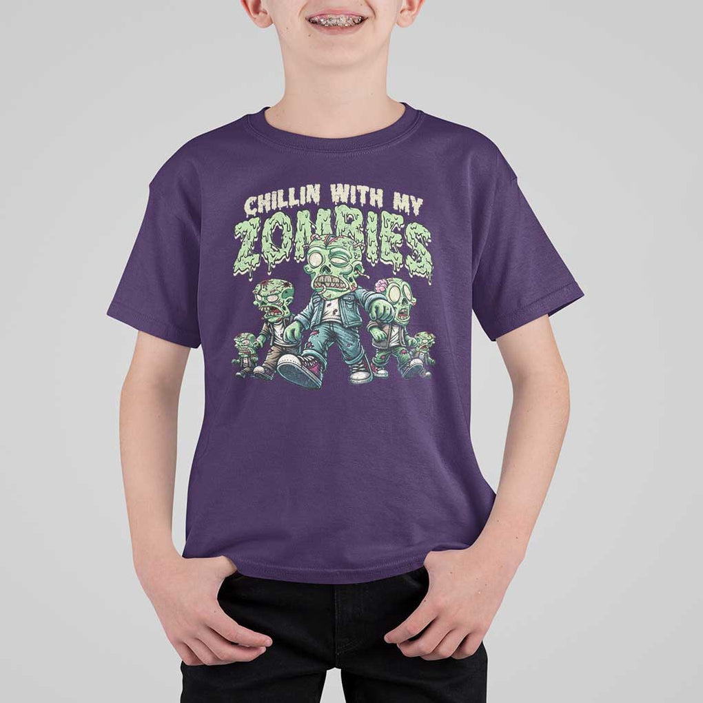 Funny Halloween T Shirt For Kid Chillin With My Zombies TS09 Purple Print Your Wear