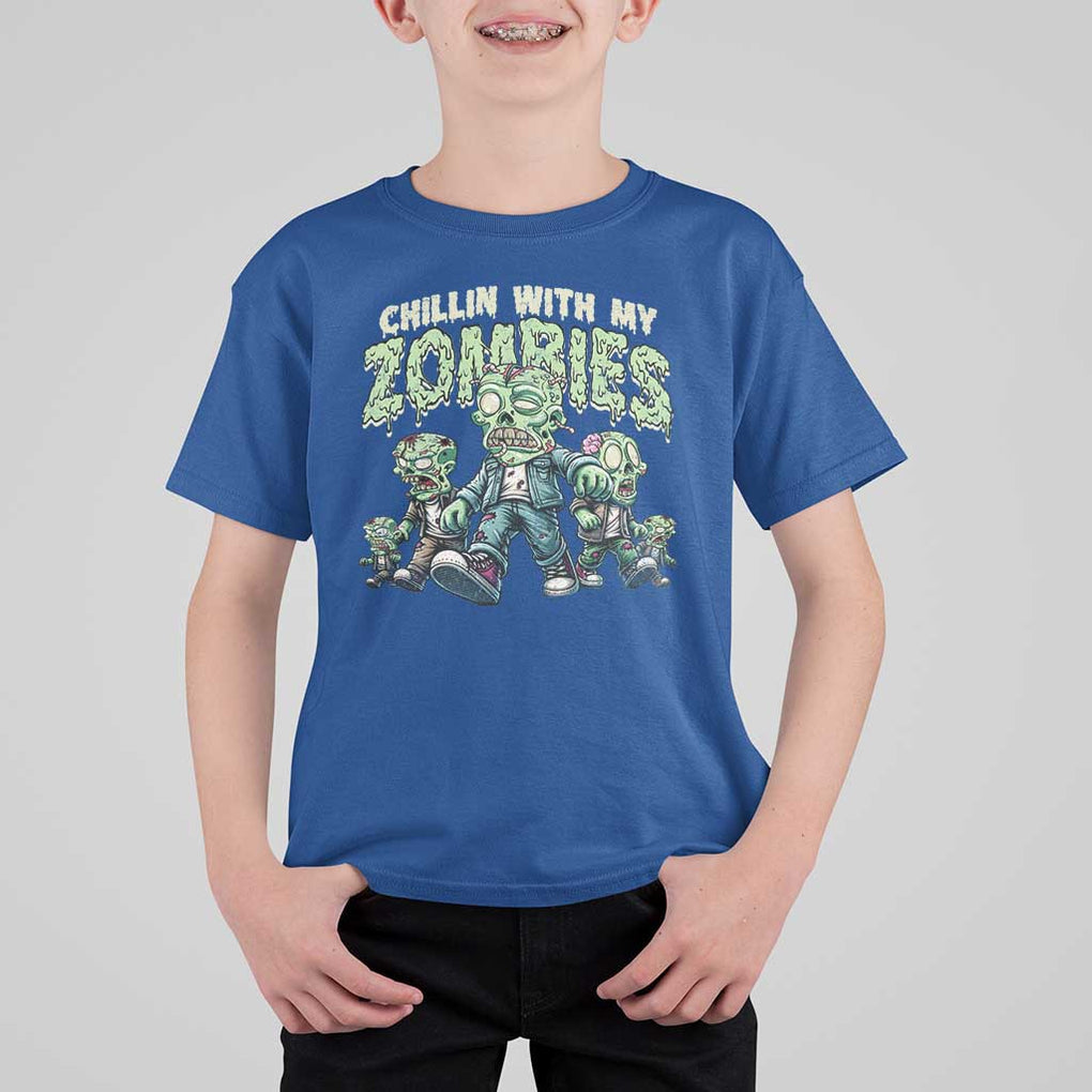 Funny Halloween T Shirt For Kid Chillin With My Zombies TS09 Royal Blue Print Your Wear