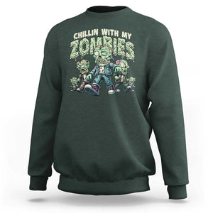 Funny Halloween Sweatshirt Chillin With My Zombies TS09 Dark Forest Green Print Your Wear