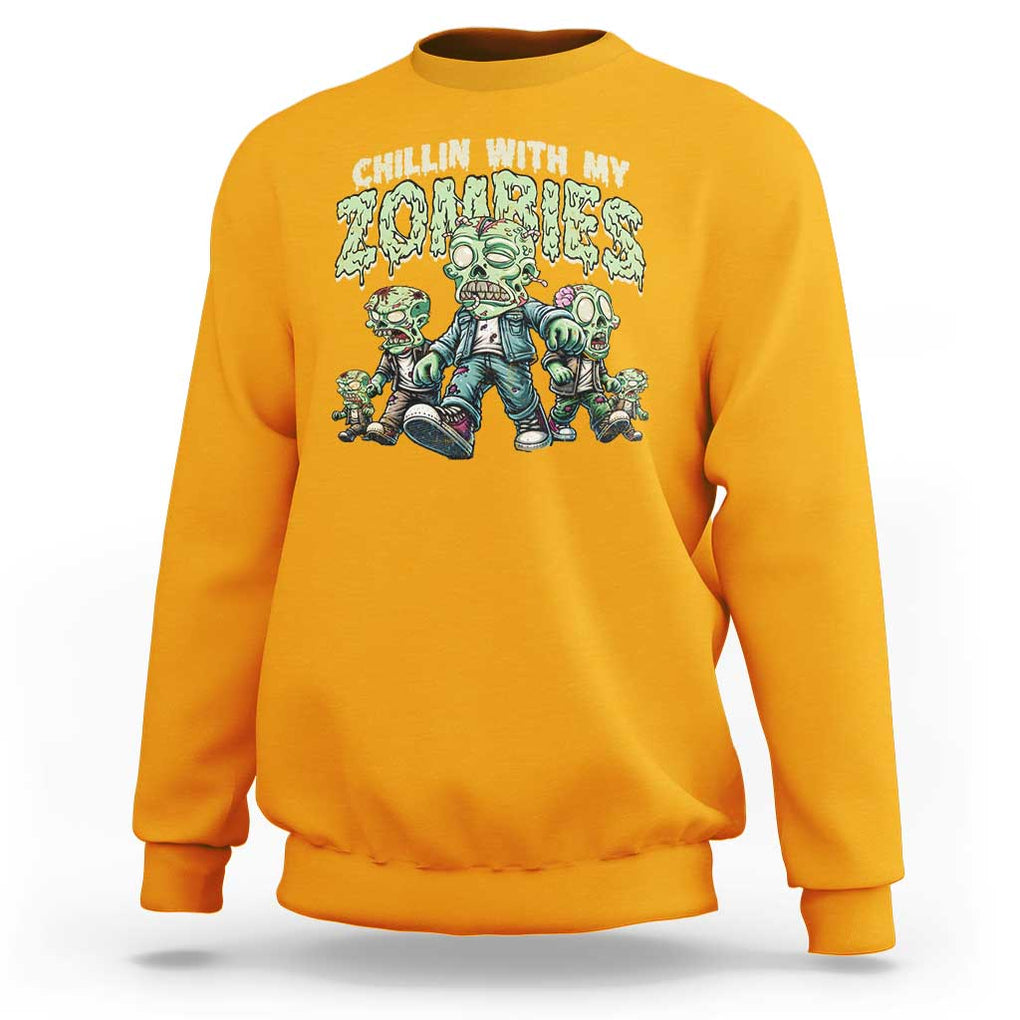 Funny Halloween Sweatshirt Chillin With My Zombies TS09 Gold Print Your Wear