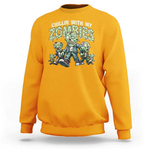Funny Halloween Sweatshirt Chillin With My Zombies TS09 Gold Print Your Wear