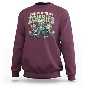 Funny Halloween Sweatshirt Chillin With My Zombies TS09 Maroon Print Your Wear