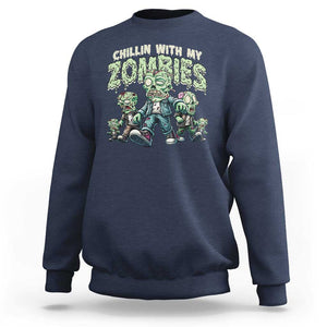 Funny Halloween Sweatshirt Chillin With My Zombies TS09 Navy Print Your Wear
