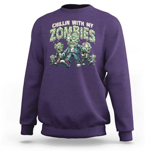 Funny Halloween Sweatshirt Chillin With My Zombies TS09 Purple Print Your Wear