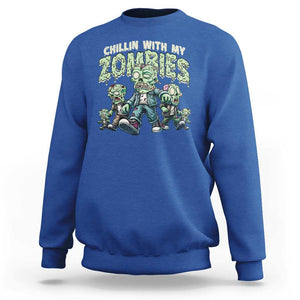 Funny Halloween Sweatshirt Chillin With My Zombies TS09 Royal Blue Print Your Wear
