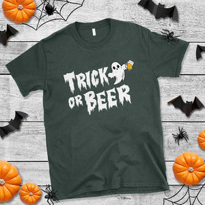 Funny Halloween Beer T Shirt Trick Or Beer Drinking Ghost TS09 Dark Forest Green Print Your Wear
