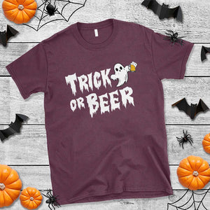 Funny Halloween Beer T Shirt Trick Or Beer Drinking Ghost TS09 Maroon Print Your Wear