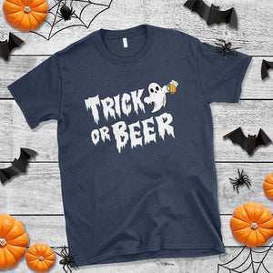 Funny Halloween Beer T Shirt Trick Or Beer Drinking Ghost TS09 Navy Print Your Wear