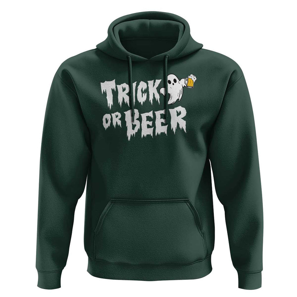 Funny Halloween Beer Hoodie Trick Or Beer Drinking Ghost TS09 Dark Forest Green Print Your Wear