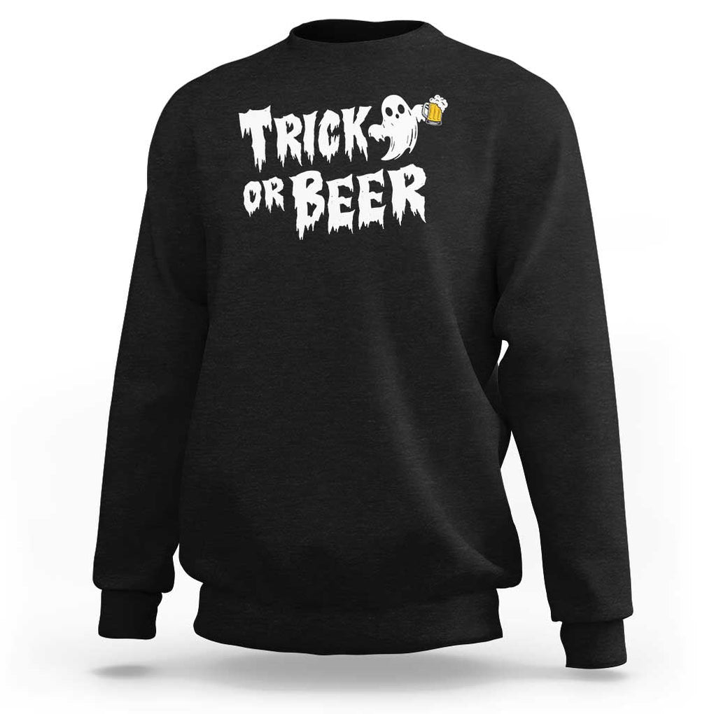 Funny Halloween Beer Sweatshirt Trick Or Beer Drinking Ghost TS09 Black Print Your Wear