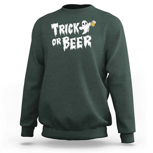Funny Halloween Beer Sweatshirt Trick Or Beer Drinking Ghost TS09 Dark Forest Green Print Your Wear
