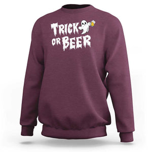 Funny Halloween Beer Sweatshirt Trick Or Beer Drinking Ghost TS09 Maroon Print Your Wear