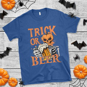 Funny Halloween Beer T Shirt Trick Or Beer Drinking Pumpkin Skeleton TS09 Royal Blue Print Your Wear