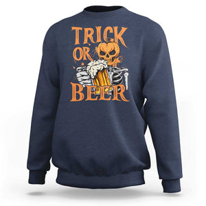 Funny Halloween Beer Sweatshirt Trick Or Beer Drinking Pumpkin Skeleton TS09 Navy Print Your Wear