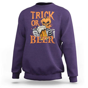 Funny Halloween Beer Sweatshirt Trick Or Beer Drinking Pumpkin Skeleton TS09 Purple Print Your Wear
