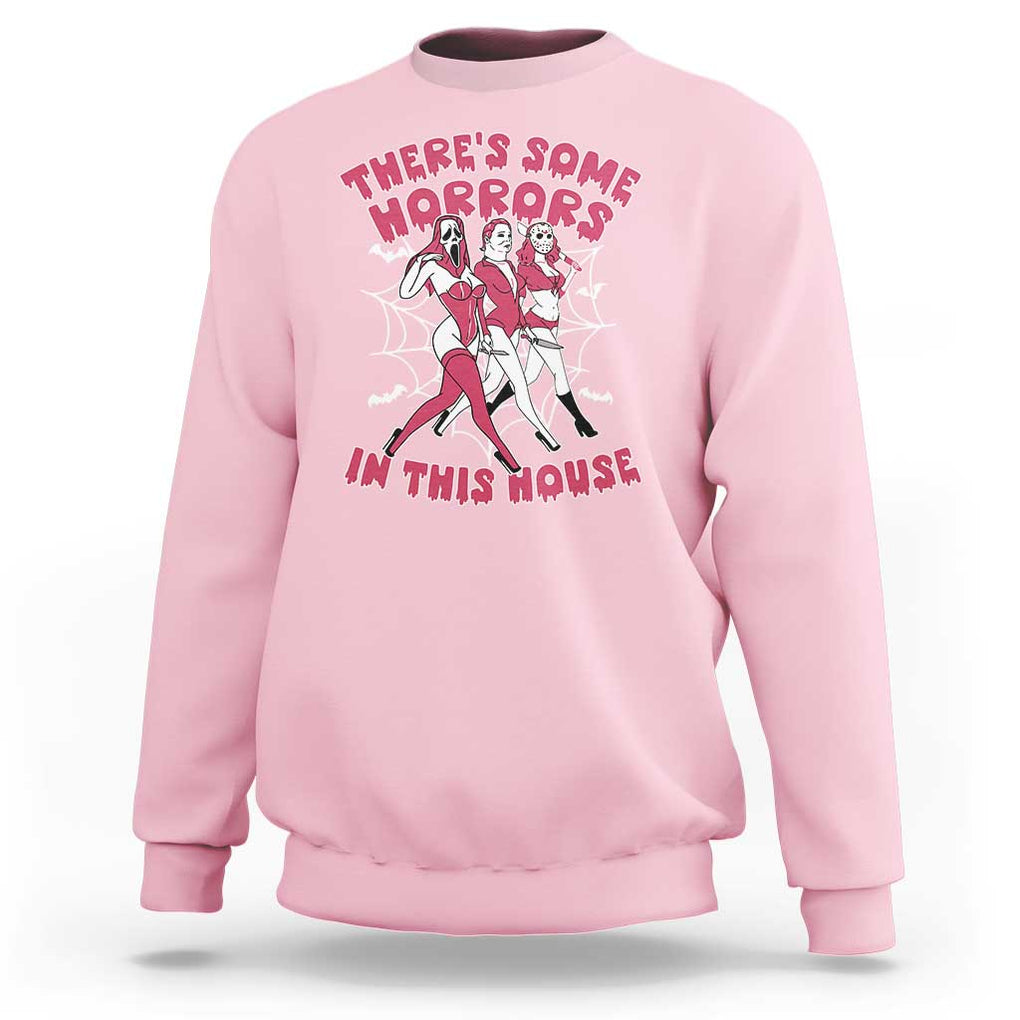 Funny Pink Halloween Sweatshirt There's Some Horrors In This House TS09 Light Pink Print Your Wear