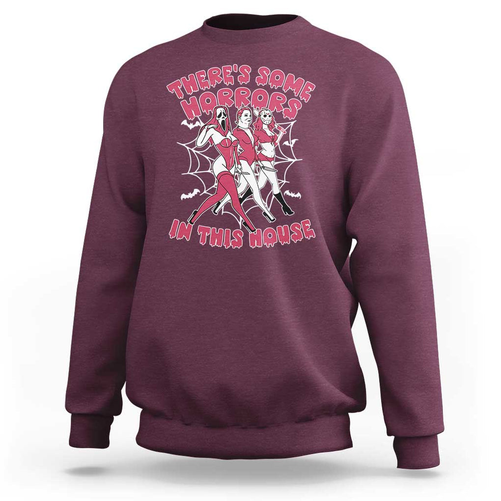 Funny Pink Halloween Sweatshirt There's Some Horrors In This House TS09 Maroon Print Your Wear