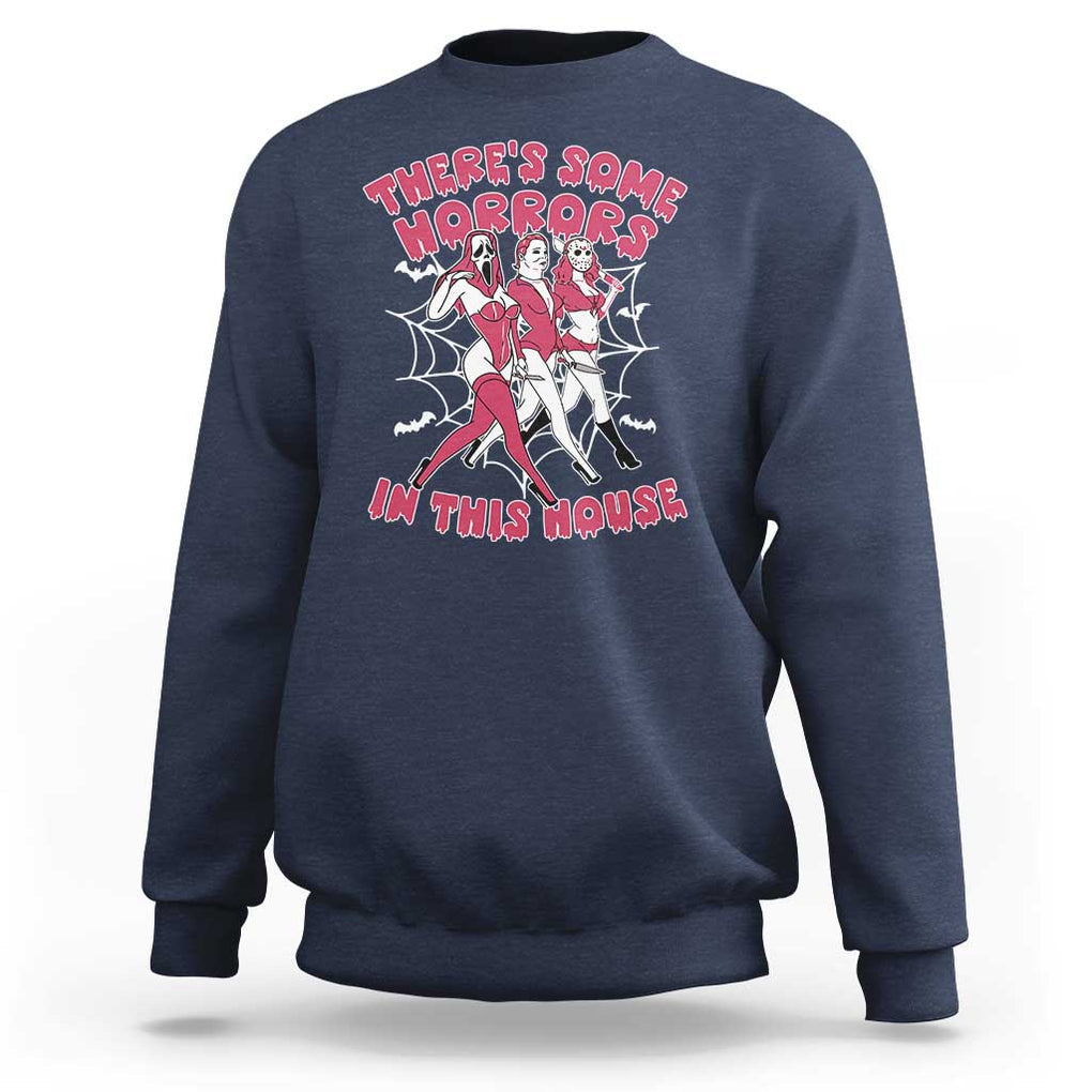 Funny Pink Halloween Sweatshirt There's Some Horrors In This House TS09 Navy Print Your Wear