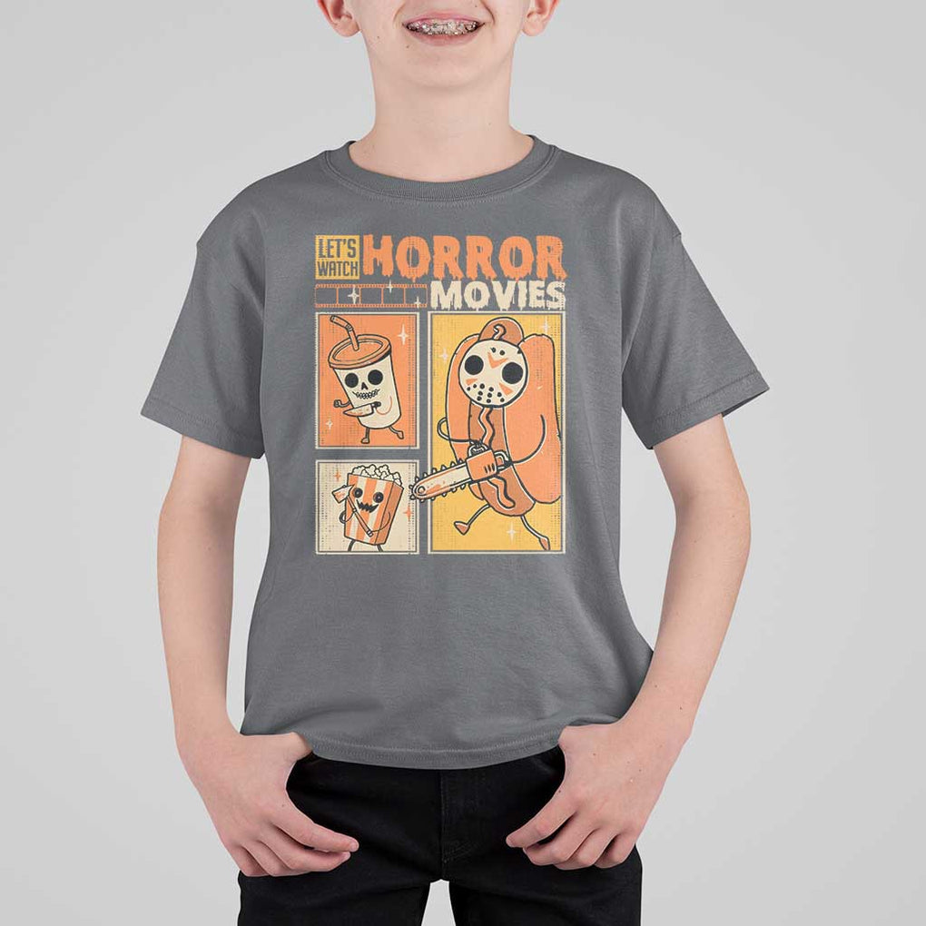Funny Halloween T Shirt For Kid Lets Watch Horror Movies TS09 Charcoal Print Your Wear