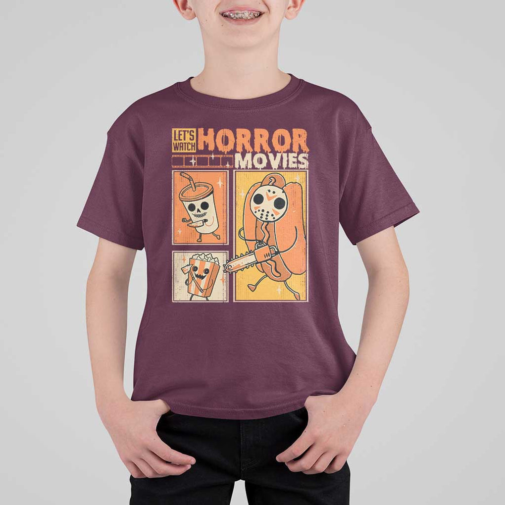Funny Halloween T Shirt For Kid Lets Watch Horror Movies TS09 Maroon Print Your Wear