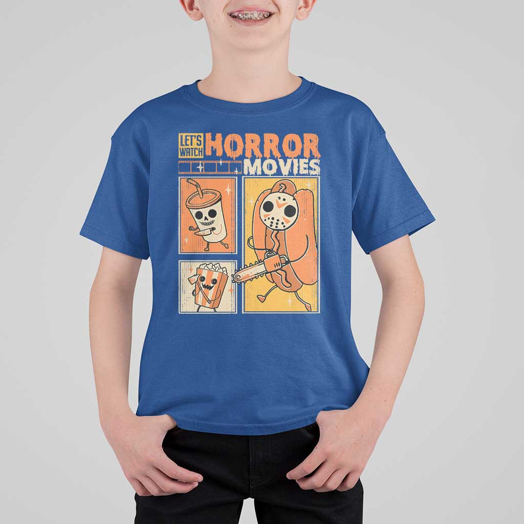 Funny Halloween T Shirt For Kid Lets Watch Horror Movies TS09 Royal Blue Print Your Wear
