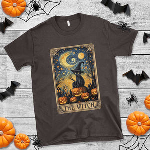 Black Cat Witch T Shirt The Witch Tarot Card Starry Night Spooky Halloween TS09 Dark Chocolate Print Your Wear