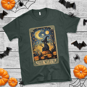 Black Cat Witch T Shirt The Witch Tarot Card Starry Night Spooky Halloween TS09 Dark Forest Green Print Your Wear