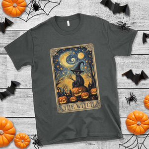 Black Cat Witch T Shirt The Witch Tarot Card Starry Night Spooky Halloween TS09 Dark Heather Print Your Wear